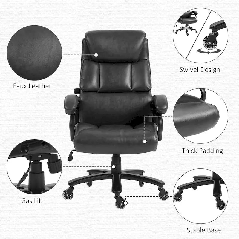 Chaise de bureau de direction à dossier haut, capacité de charge de 400 livres, en cuir PU, chaise d'ordinateur réglable en hauteur.