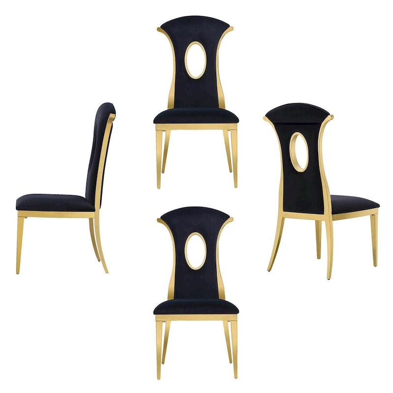 Chaises de salle à manger de luxe en velours noir avec pieds en or poli