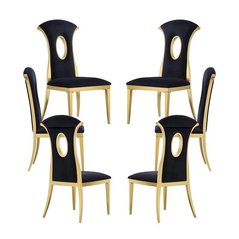 Chaises de salle à manger de luxe en velours noir avec pieds en or poli