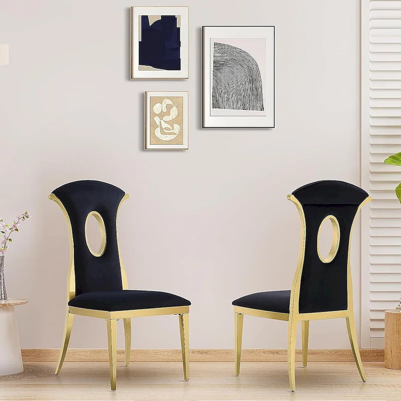 Chaises de salle à manger de luxe en velours noir avec pieds en or poli