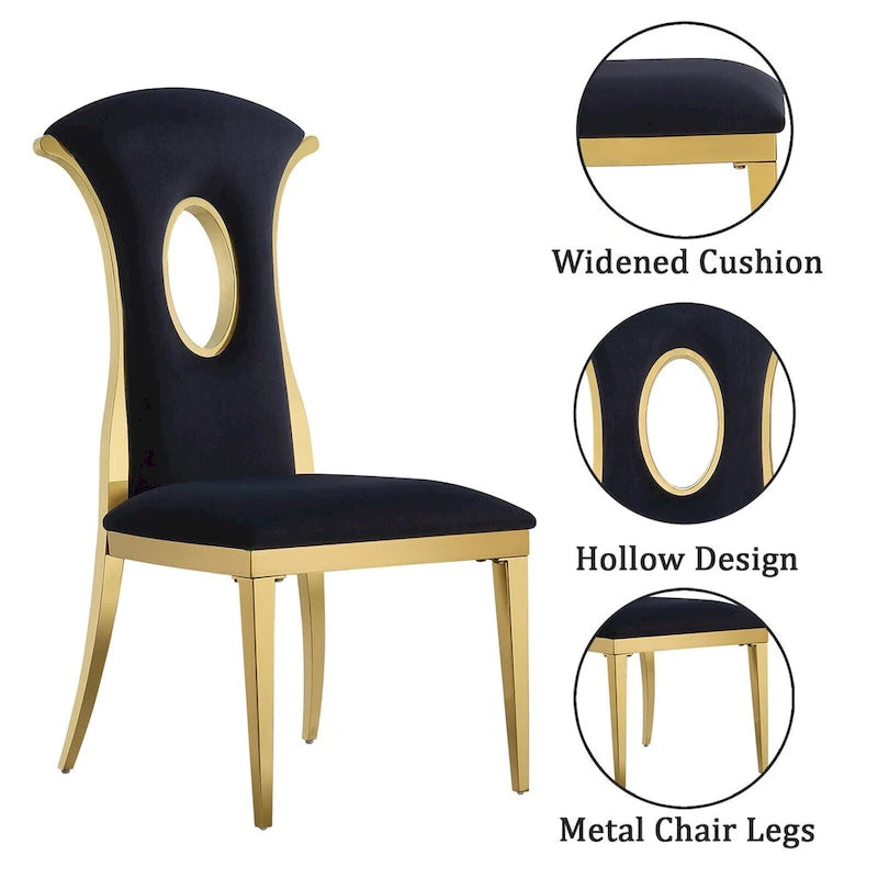 Chaises de salle à manger de luxe en velours noir avec pieds en or poli