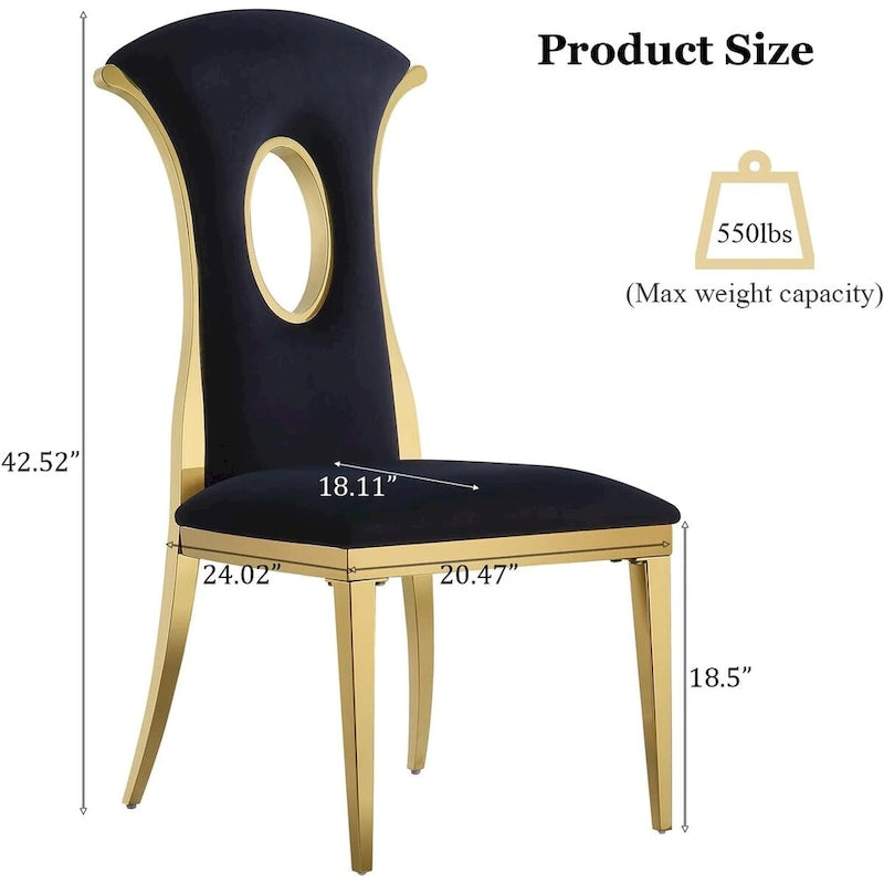 Chaises de salle à manger de luxe en velours noir avec pieds en or poli