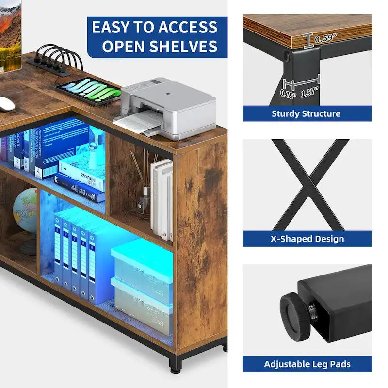 Bureau d'angle réversible en L — Bureau informatique et de jeu avec étagères