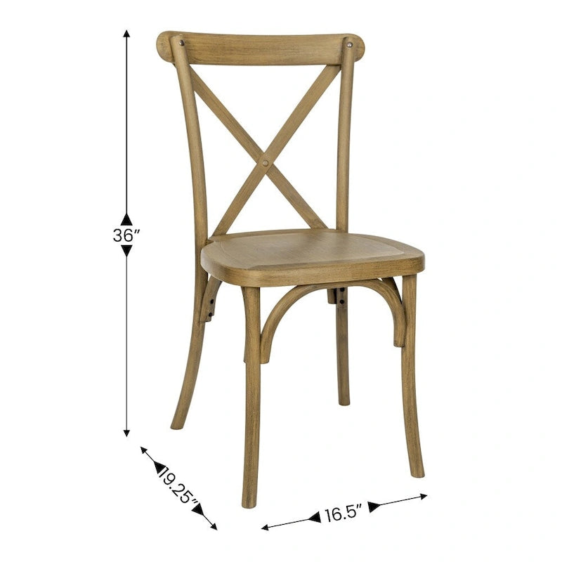 Chaise à dossier croisé en résine aspect bois de qualité commerciale pour intérieur/extérieur - 48,9 cm L x 50,2 cm P x 89,5 cm H