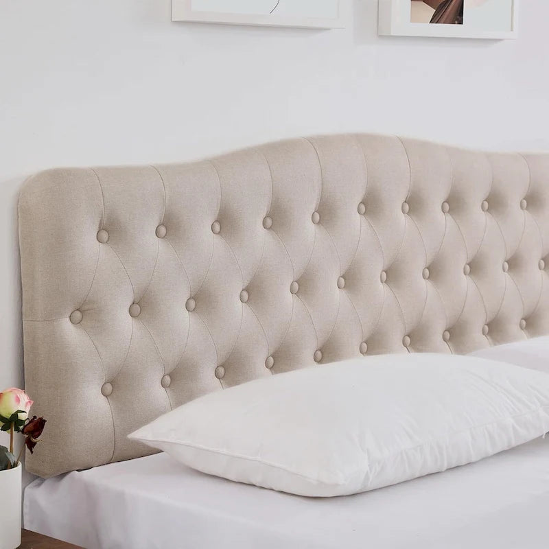 Tête de lit King Size rembourrée, capitonnée de losanges boutonnés avec hauteur réglable, en tissu de lin