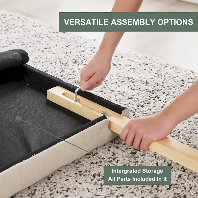 Tête de lit King Size rembourrée, capitonnée de losanges boutonnés avec hauteur réglable, en tissu de lin