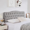 Tête de lit King Size rembourrée, capitonnée de losanges boutonnés avec hauteur réglable, en tissu de lin