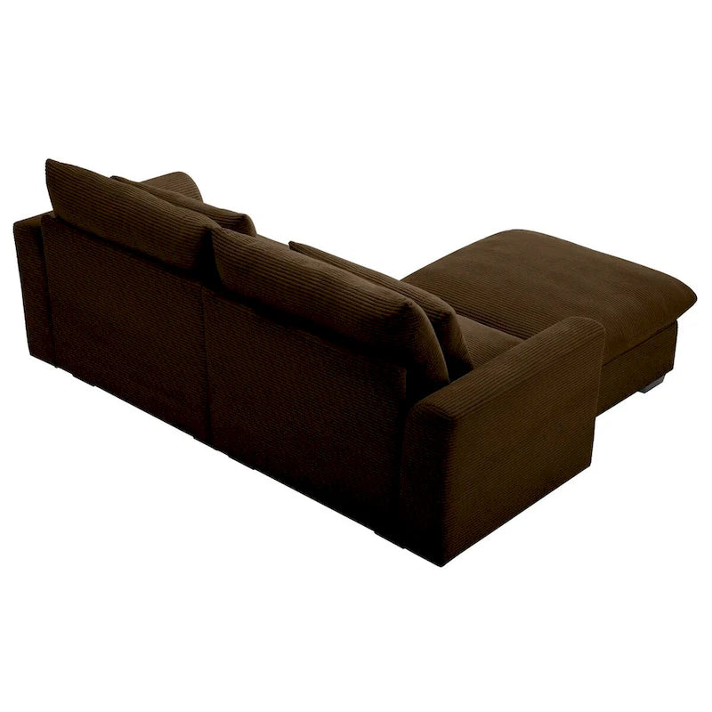 Canapé d'angle en velours côtelé confortable avec oreillers et accoudoirs ronds,Canapé-lit en velours côtelé profond avec pouf de rangement