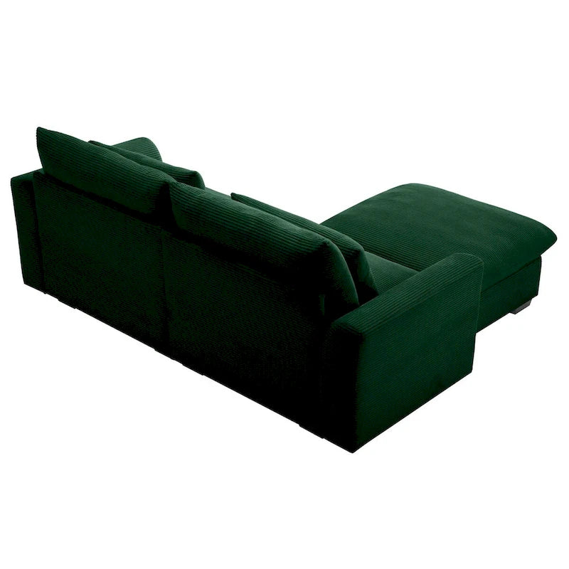 Canapé d'angle en velours côtelé confortable avec oreillers et accoudoirs ronds,Canapé-lit en velours côtelé profond avec pouf de rangement