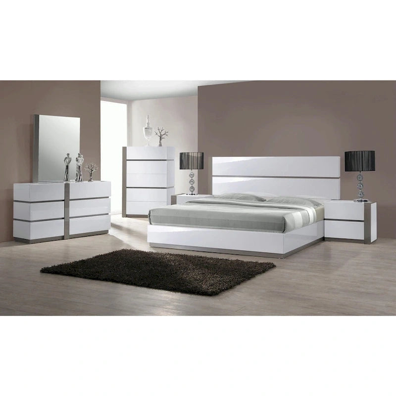 Lit moderne blanc/gris laqué